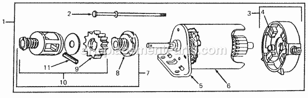 Starter Motor Diagram and Parts List for 1105 135-292-100, 135-292-399, 0350039U, 136-292-1 Cub Cadet Lawn Mower